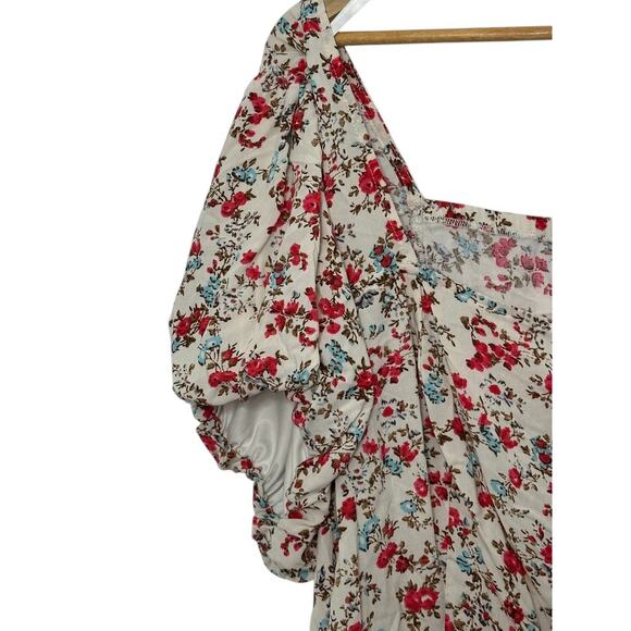 Torrid Ivory Floral Peplum Challis Puff Short Sleeve Top Women's 3X 22/24 - Picture 3 of 7
